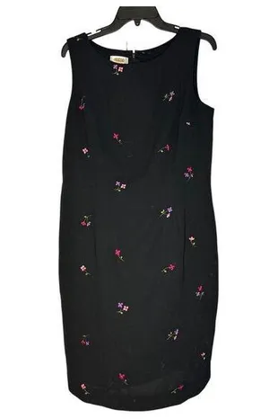 Talbots Black Sleeveless Sheath Dress with Pink Floral Embroidery Size 14 thumbnail 1