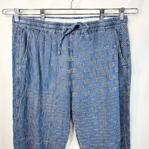 Johnny Was Biya Large Pants Blue Embroidered Chambray Lyocell Jogger Boho 1394 thumbnail 5
