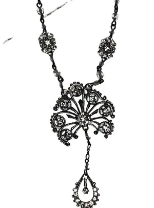 Victorian Crystal & Rhinestone Double Pendant Necklace thumbnail 5