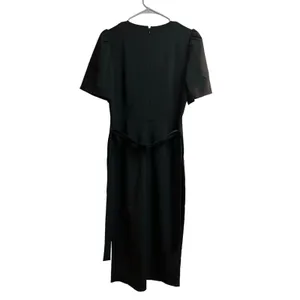 Lark & Ro Women's Puff Sleeve Split Neck Belted Crop Length Jumpsuit Black 6 thumbnail 12
