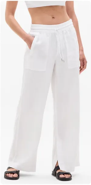 Athleta Womens Retreat Linen Wide Leg Coastal Minimalist Beachy White Pants S thumbnail 1