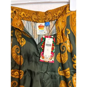 Farm Rio x‎ Anthropologie Printed Wide-Leg Pants Green Gold Paisley silky flowy thumbnail 9