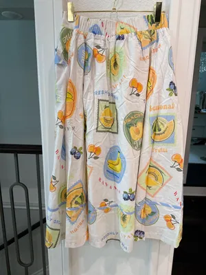 NWT Prosperina Fruit Print Linen Cotton Midi Skirt Medium Cottagecore Summer thumbnail 4