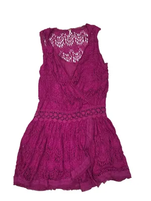 Free People Raspberry Lace Sleeveless Mini Dress Wrap Style Flowy Boho Sz Small thumbnail 2