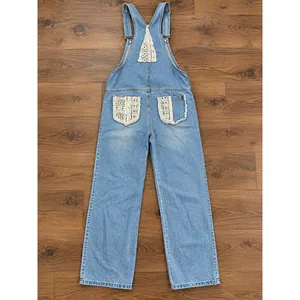 POL Light Wash Denim Overalls Size M Crochet Lace Wide Leg Boho thumbnail 3