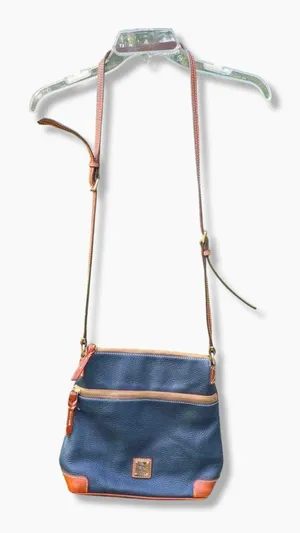 💙🤎 Vintage 80s Dooney & Bourke J9243546 Pebble Grain Leather Navy Blue & Brown Shoulder Bag $268.00 🤎💙 thumbnail 1