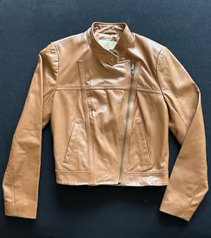 Michael Kors Genuine Leather Moto Jacket – Camel – Women's Size M thumbnail 1