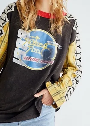 Free People Cody Graphic Mix-Media Sweatshirt in Black and Yellow thumbnail 1