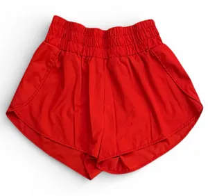 Womens Red Elastic Waist Shorts thumbnail 1