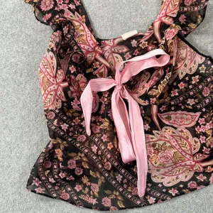 Vintage Intimately Flora Sheer Camisole Lingerie Top Size Medium Black Floral thumbnail 4