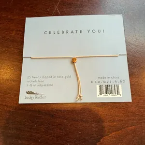 Lucky Feather 25th Birthday Milestone Birthday Bracelet Rose Gold Dipped NWT New thumbnail 3