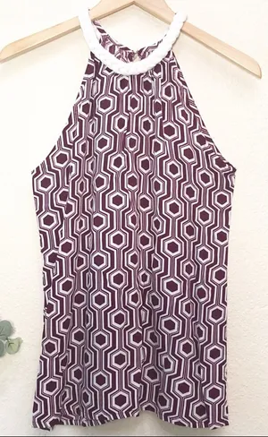 NEW Escapada Rope Halter Top Preppy Resortwear Vacation Nautical Geo Print thumbnail 1