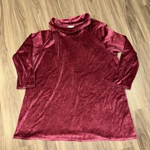J. Jill Pure Jill Burgundy Velvet Velour‎ Long Sleeve Size XL Cowl neck Tunic thumbnail 1