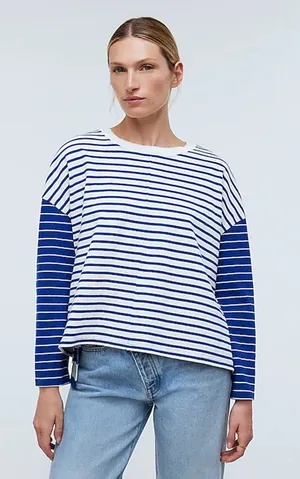 Madewell Easy Long-Sleeve Rugby Tee Contrasting Stripe Pure blue XS NWT thumbnail 1