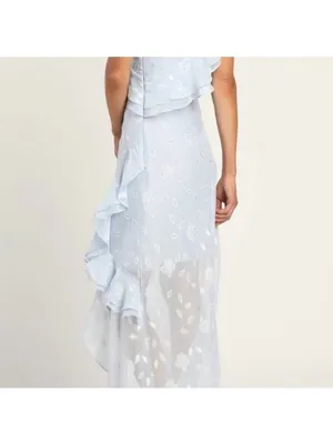 LULUS Forever Be Light Blue Ruffle Rose Print Dress Size Medium NEW NWT thumbnail 3