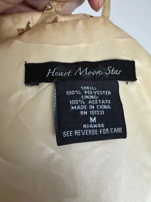 Heart Moon Star Vintage Y2K Beaded Embroidered Embellished Gold Beige Trench M coat thumbnail 7