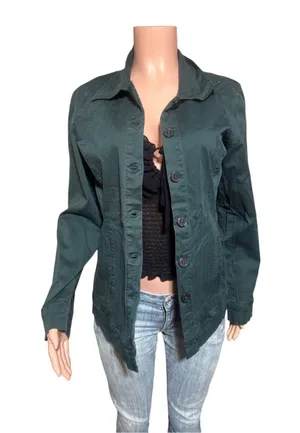Women's spruce button up textured stripe denim jacket M Green Size M thumbnail 1