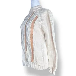 Vintage Tanni 100 Wool Cable Knit Sweater Leather Trim Made in Hong Kong‎ Medium thumbnail 5