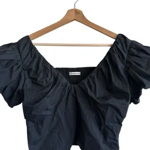 Abercrombie & Fitch Black Puff Sleeve Babydoll Top L Cropped Smocked Coquette thumbnail 10