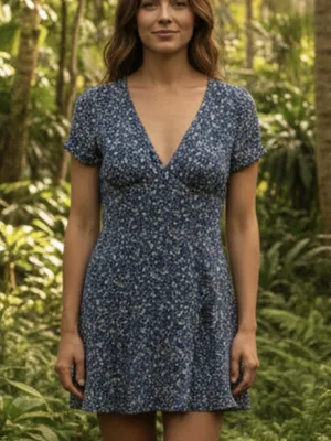 Princess Polly Blue Floral Wrap-Style Mini Dress Cotton and Rayon thumbnail 6