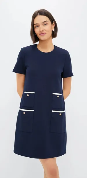 NWT Tuckernuck Francoise Dress Small Navy Knit Shift Old Money‎ Preppy Classic thumbnail 1