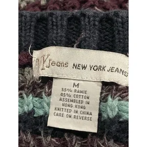 NY Jeans Sweater‎ Womens M Pullover Stripe Colorblock Heavy Ramie VTG 90s D-206 thumbnail 2