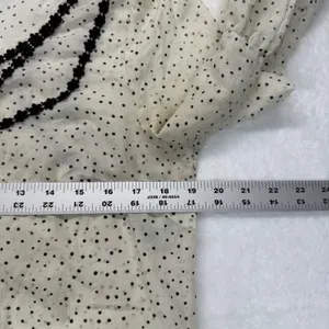 Free People Polka Dot Blouse Sheer Long Sleeve Top Black Trim‎ M READ thumbnail 3