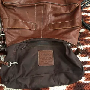 FOSSIL Vintage Y2K Brown leather baguette shoulder hobo hand bag purse boho satchel cargo pockets #grunge #whimsygoth #preppy #officesiren thumbnail 4