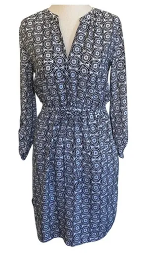 LOFT Outlet Black White‎ Geometric Medallion V-Neck Drawstring Waist Dress XS thumbnail 1