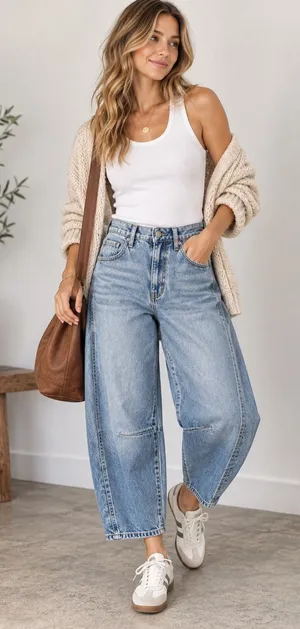 Austin Landing Horseshoe Barrel Wide Leg High Rise Cropped Denim Jeans thumbnail 1
