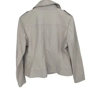Guess Womens Asymmetric Full Zip Faux Leather Moto Jacket Stone Gray Size XL NWT thumbnail 3