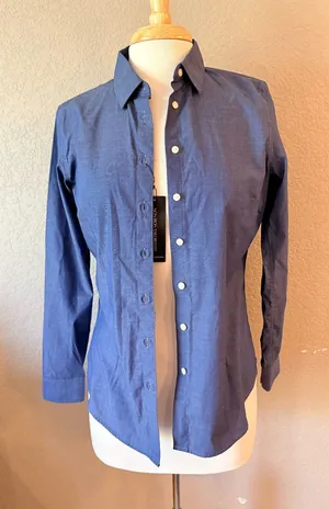 NWT Banana Republic Tailored Fit Shirt 6 Petite Blue Stripe Button Down thumbnail 1