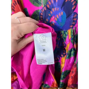 Farm Rio Mini Skirt Pink Tropical Bird Mushroom Print Wrap Tie Tiered Ruffle M thumbnail 5