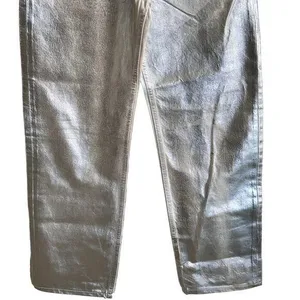 Zara mid‎ rise boyfriend jeans metallic silver jeans size 4 NWOT thumbnail 6
