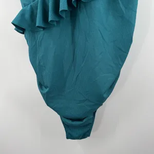 Summer Mae Maternity Swimsuit SZ Medium One Piece Teal Rib Ruffle V Neck NWT thumbnail 8