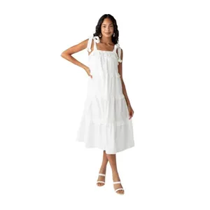 Fab’rik Callie Tiered Midi Dress White Beachy Vacation Size Small thumbnail 3