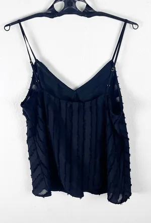 INTIMATELY FREE PEOPLE Black Sheer Geometric Print Fray Hem Cami Size Large Boho thumbnail 1