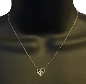 925 Silver dainty open heart Mom necklace thumbnail 1