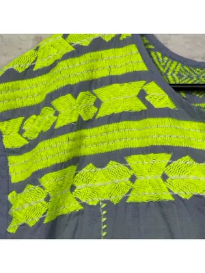 J.Crew Women's Chambray Blue Neon Embroidered Swim Cover-Up Tunic Size Medium thumbnail 4