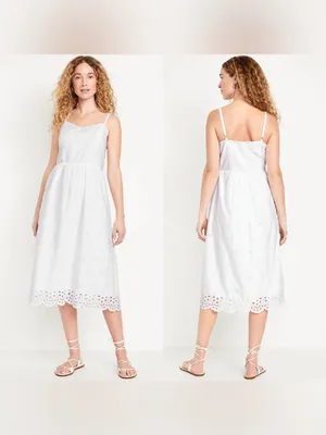 Old Navy White Eyelet Fit Flare‎ Midi Dress Small Sundress Cottagecore Cotton thumbnail 2