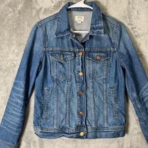 J.Crew Classic Denim Jacket Small Wash Fitted Button Front Trucker Style Classic thumbnail 4
