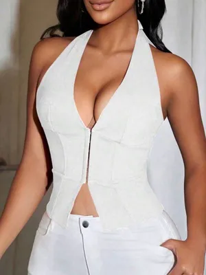 Y2K style White Halter Corset Top - Women's Stylish Bustier thumbnail 1