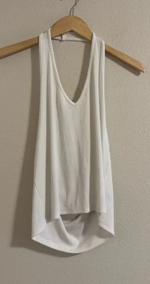 American Eagle Outfitters White V-Neck High-Low Tank thumbnail 1