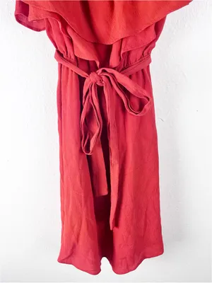 LOVERS + FRIENDS Suntime Red Ruffle Trim Belted Waist Dress Size Medium Boho thumbnail 9