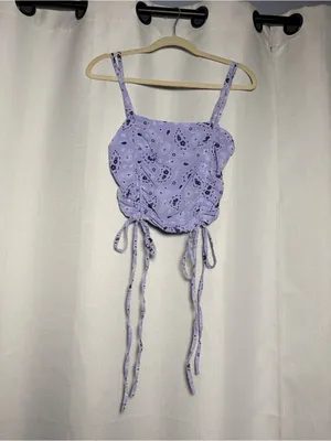 Sugar Thrillz by Dolls Kill Purple Paisley Ruched Crop Top Size Medium thumbnail 2