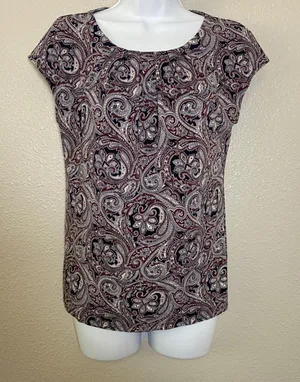 Ann Taylor Dark Feminine Vintage Fairy‎ Grunge Y2K Paisley Boho Blouse L Casual thumbnail 1