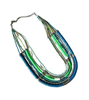 Vintage Blue and Green Multi Strand Necklace, Teal Bead Six Strand Necklace thumbnail 1