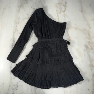 Hello Molly Dance The Night Away Black One-Shoulder Ruffle Mini Dress 8 New NWT thumbnail 10