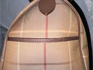 Burberry Beige and Brown Check Canvas‎ Tote with Leather Trim thumbnail 3
