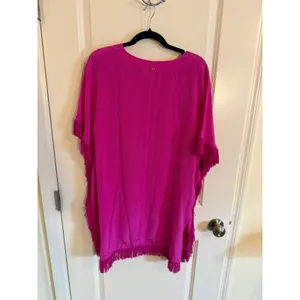 Marie Oliver Maura Pink Size X Small Dress Feather Trim V-Neck 100% Silk thumbnail 2